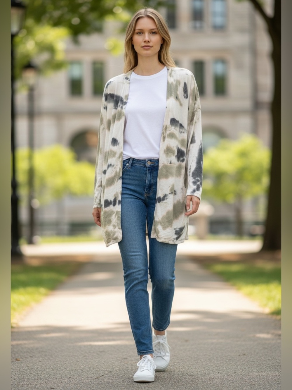Long Cozy Tie-Dye Open Front Sweatshirt Cardigan by Ocean Drive, Size L